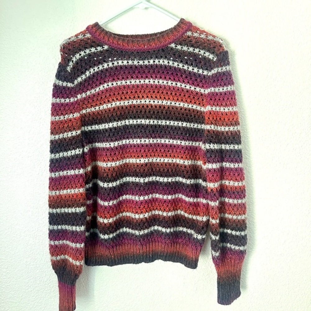 A.n.a. Knit Sweater Women’s L Pink Orange Striped Crew Neck Pullover